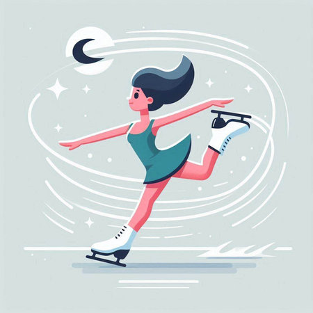 Figure skating. Woman figure skater on ice. Vector illustration in flat styleのイラスト素材