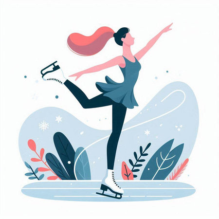 Figure skating. Woman figure skater. Vector illustration in flat styleのイラスト素材