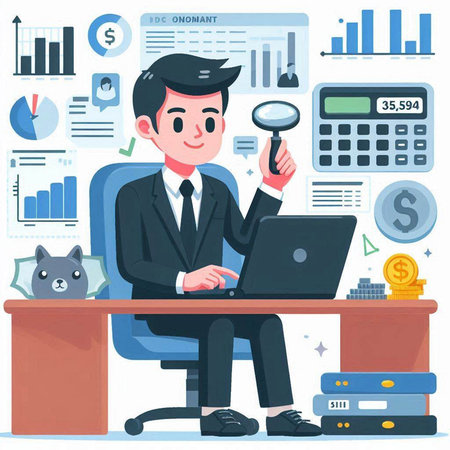Businessman working at the office. Vector illustration in a flat styleのイラスト素材