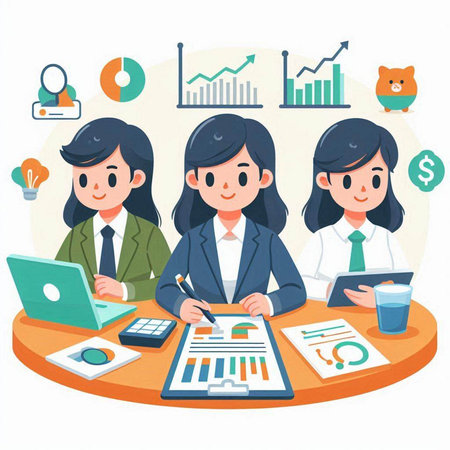 Business people working at office. Vector illustration of business people working in office.のイラスト素材