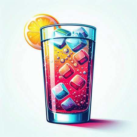 Cocktail with ice cubes and orange slice. Vector illustration.のイラスト素材