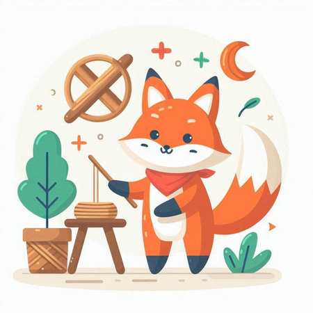 Cute cartoon fox character. Vector illustration in a flat style.のイラスト素材