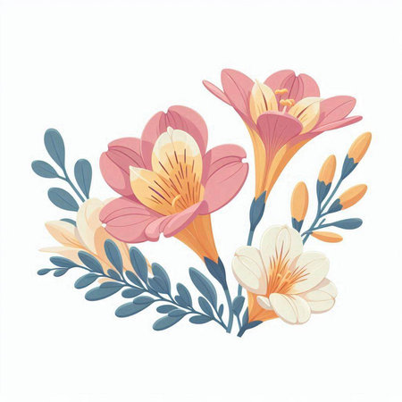 Beautiful floral bouquet with crocuses. Vector illustration.のイラスト素材