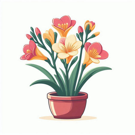 Bouquet of crocuses in a pot. Vector illustration.のイラスト素材