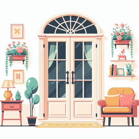 Interior of the living room with furniture. Vector illustration in flat styleのイラスト素材