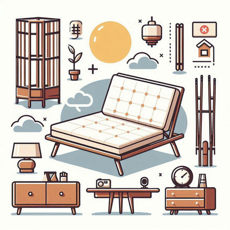 Vector illustration of a set of furniture. Furniture for living room.のイラスト素材
