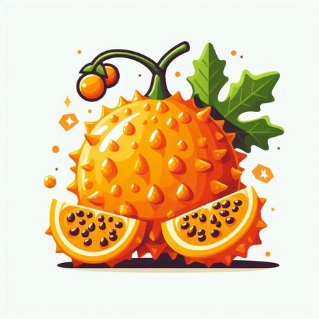 Kiwano fruit isolated on white background. Vector cartoon illustration.のイラスト素材