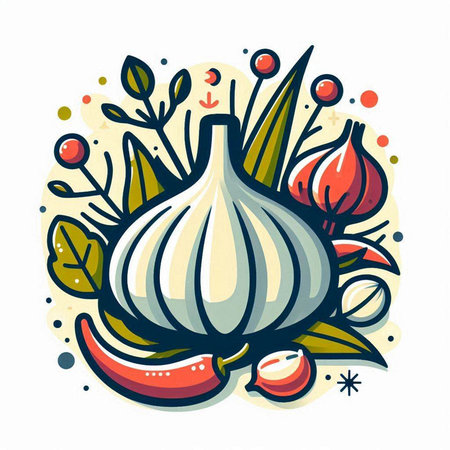Garlic vector illustration. Hand drawn doodle style vegetable icon.のイラスト素材