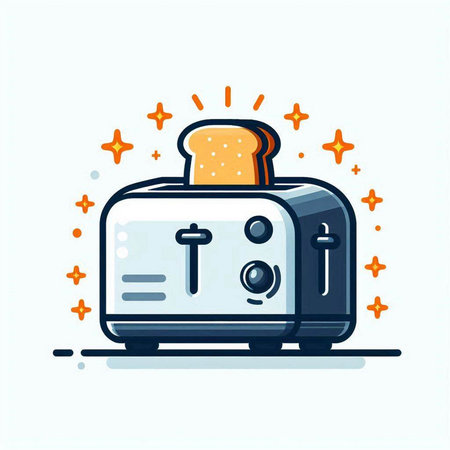 Toaster with toasted bread. Vector illustration in flat style.のイラスト素材