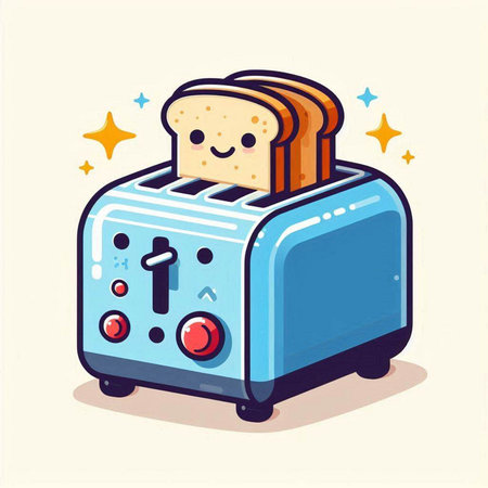 Toaster with bread. Vector illustration of a cartoon toaster.のイラスト素材
