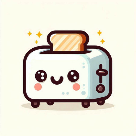 Cute cartoon toaster. Vector illustration isolated on white background.のイラスト素材