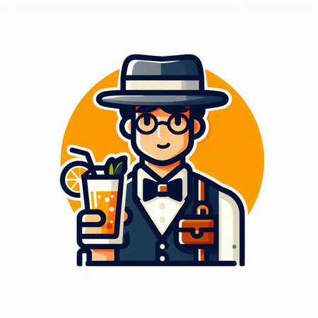 Bartender with a cocktail in his hand. Vector illustration.のイラスト素材