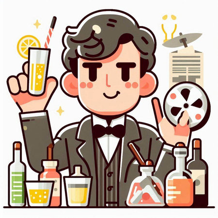Bartender with a cocktail in his hand. Vector illustration.のイラスト素材