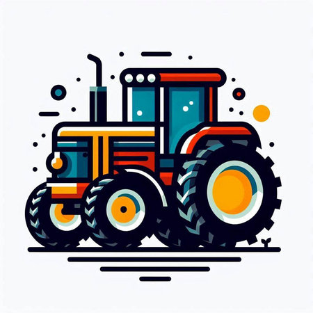 Tractor. Vector illustration in flat linear style on white background.のイラスト素材