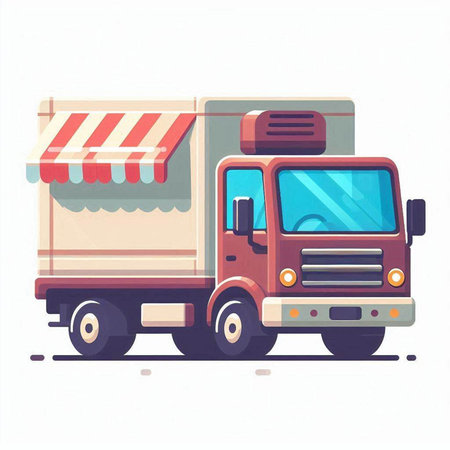 Truck with awning. Vector illustration in flat style.のイラスト素材