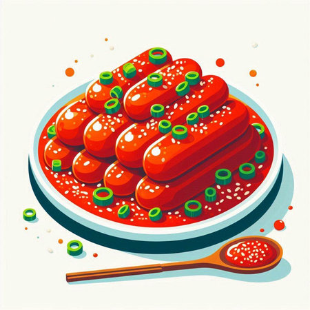 Illustration of hot dog in a frying pan with chopsticks.のイラスト素材