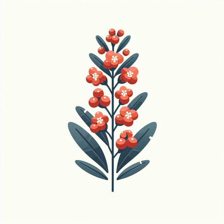 Flower with leaves and berries. Vector illustration in flat style.のイラスト素材