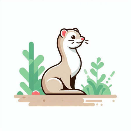 Cute ferret sitting on the ground. Vector cartoon illustration.のイラスト素材