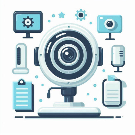 Vector illustration of web camera on white background. Flat style design.のイラスト素材