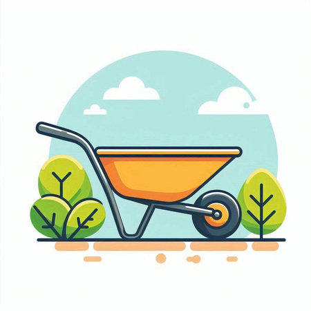 Garden wheelbarrow flat vector illustration. Wheelbarrow icon.のイラスト素材