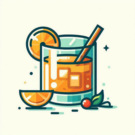 Cocktail with orange, lime and mint. Vector illustration.のイラスト素材