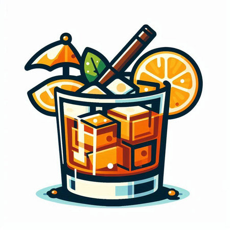 Cocktail with orange, lemon and ice. Vector illustration.のイラスト素材