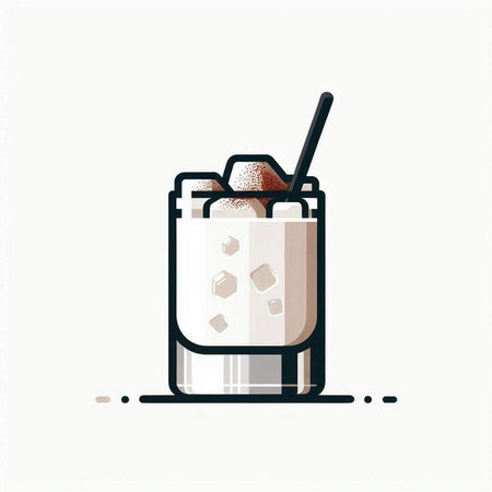 Vector illustration of a glass of coffee with ice cubes and a strawのイラスト素材
