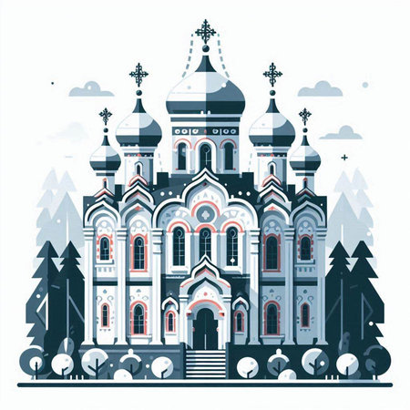 Church of the Intercession on the Nerl River in the winter. Vector illustrationのイラスト素材