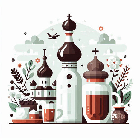 Vector illustration in flat style with the image of the Russian Orthodox church.のイラスト素材