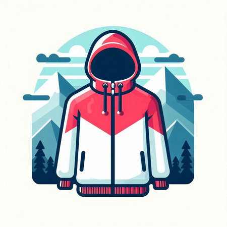 Vector illustration of a hooded jacket in the mountains. Winter clothing.のイラスト素材