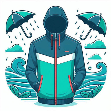 Men's sports jacket with an umbrella in the rain. Vector illustrationのイラスト素材