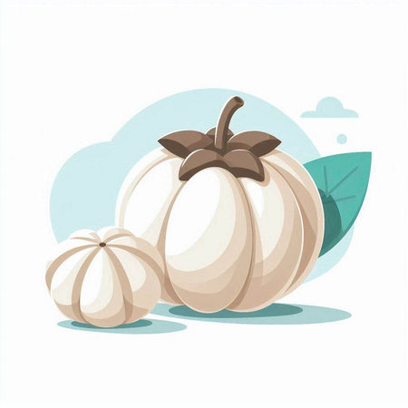 Pumpkin vector illustration on white background with blue sky and cloudsのイラスト素材