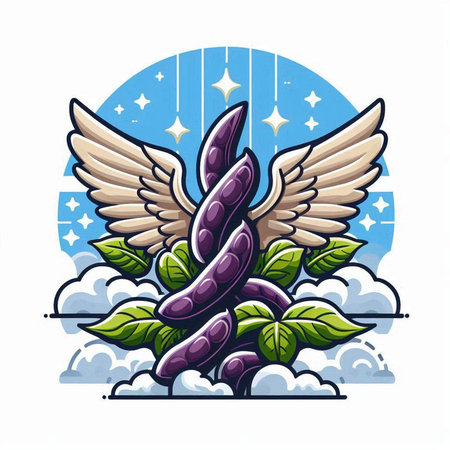 Illustration of purple hot chili peppers with wings and stars in the backgroundのイラスト素材