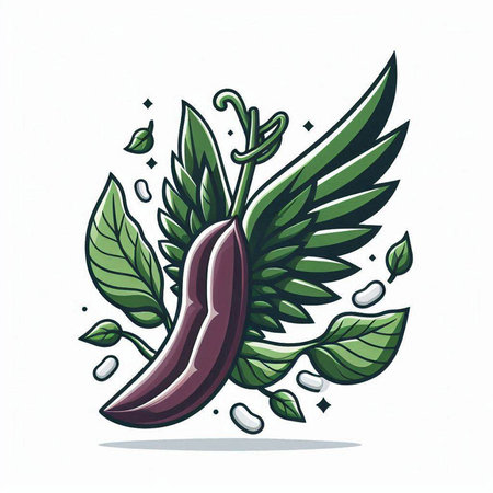 Illustration of hot chili pepper with wings and leaves on white backgroundのイラスト素材