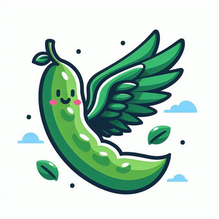 Cute cartoon green jalapeno with wings, vector illustrationのイラスト素材
