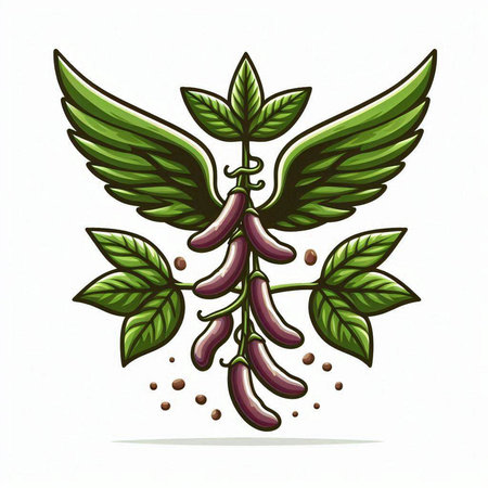Illustration of a green plant with wings and seeds on a white backgroundのイラスト素材