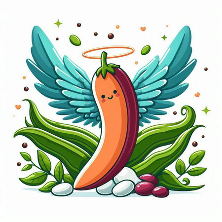 Chilli pepper with angel wings. Vector illustration isolated on white background.のイラスト素材