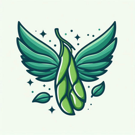 Hand drawn vector illustration of green winged soybean with leaves.のイラスト素材