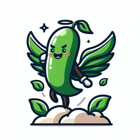 Cute cartoon green pepper character with wings on white background. Vector illustration.のイラスト素材
