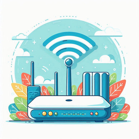 Wireless router. Internet connection. Vector illustration in flat style.のイラスト素材
