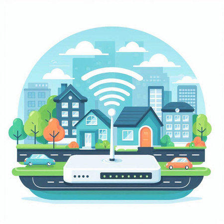 Smart city concept. Internet of things (IoT) and smart home. Vector illustrationのイラスト素材