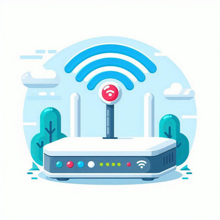Wireless router with wifi signal. Internet connection. Vector illustration.のイラスト素材