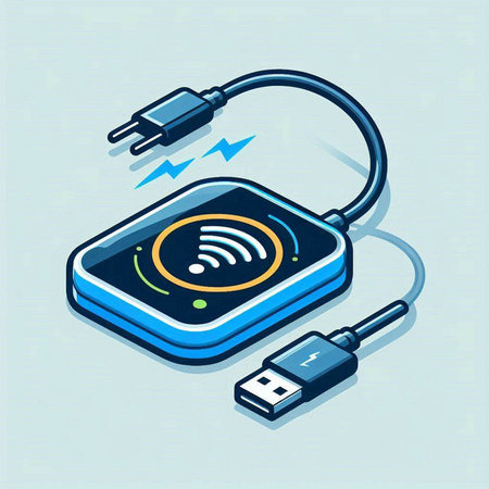 Wireless charger isometric 3d vector illustration on blue background.のイラスト素材
