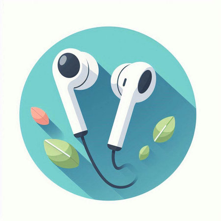 Earphones with leaf icon. Flat design. Vector Illustration.のイラスト素材