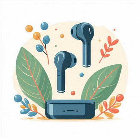 Illustration of headphones and leaves. Vector illustration in flat style.のイラスト素材