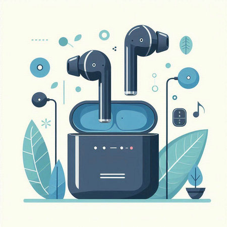 Music player with headphones. Vector illustration in flat style. Music concept.のイラスト素材