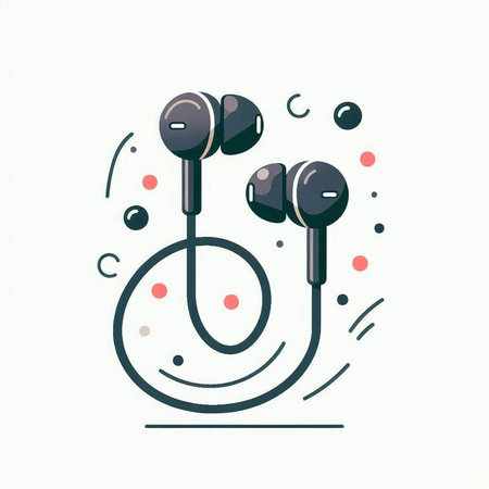 Vector illustration of headphones in doodle style. Isolated on white background.のイラスト素材