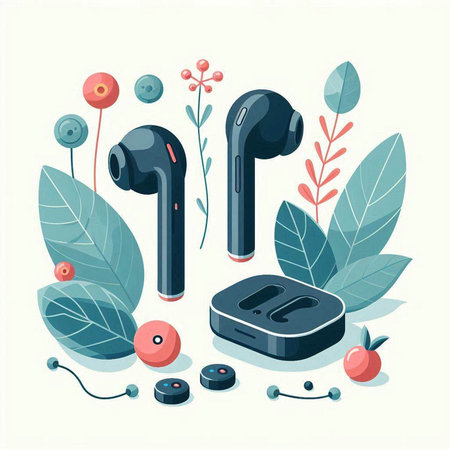 Vector illustration of a set of headphones. Flat style. Vector illustration.のイラスト素材