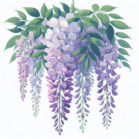 Wisteria flowers on a white background. Vector illustration for your designのイラスト素材