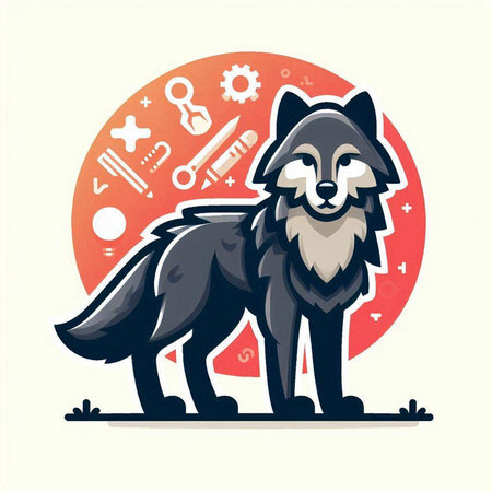 Illustration of a wolf with a set of tools. Vector illustrationのイラスト素材